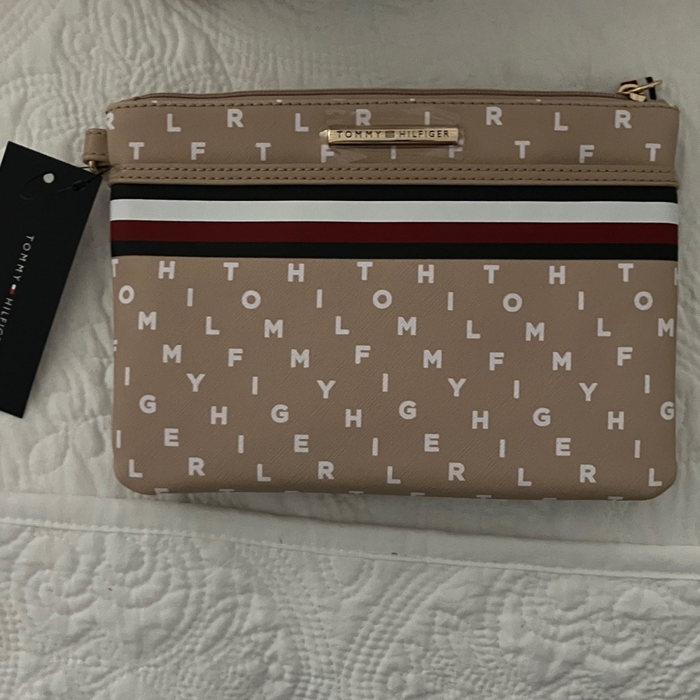 Tommy Hilfiger Tan Clutch with Red and White Accents